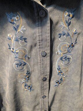 Allison DaIley Sz 14 Light Blue Embroidered Corduroy Jacket Coat Unlined